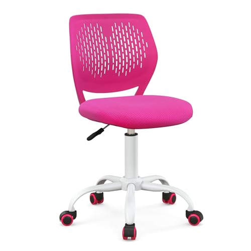 Image of Giantex Kids Desk Chair, Children Armless Study Chair with Adjustable Height, Ergonomic Kids Office Chair with Wheels, Rolling Swivel Mesh Task Desk Chair for Girls Boys Teens, Rose