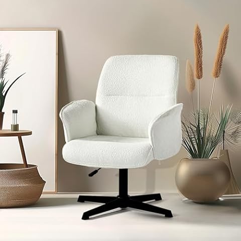 Homy Casa Desk Chair Home Office Chair Living Room Chair, 360° Swivel Office Chair Height Adjustment Aceent Chairs, Ergonomic Mid Back Computer Desk Chair with Armrests, White Cover