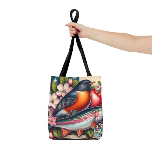 Premium Tote Bag with Reinforced Stitching - Apple Blossom, American Robin, Brook Trout, Michigan Symbols4