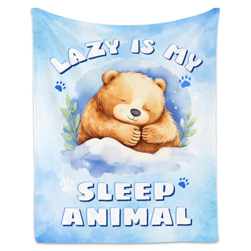 Bear Blanket, Cute Soft Throw Gifts for Girls, Cozy Flannel Throw Blankets for Couch Office, Blue 40"x50"