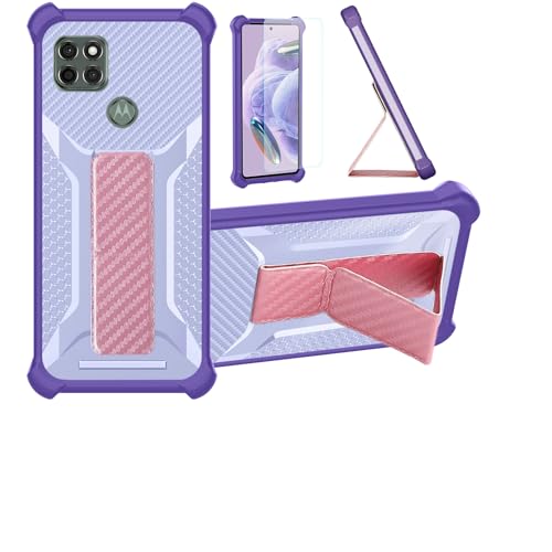 Funda para Motorola Moto G9 Power Funda Carcasa Case Cover [con Protector de Pantalla de Cristal Templado] Híbrida [Soporte Plegable Magnético] [Esmerilado antihuellas] Púrpura