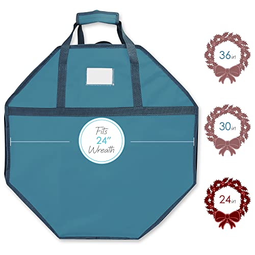 Image of Hearth & Harbor Container-Hard Shell Christmas Bag with Interior Pockets, Dual Zipper and Handles-Premium Wreath Storage Organizer Box, 24 inch, Blue
