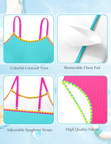 Image of Girls Swimsuits 3 Piece Bathing Suit Allover Printed Criss Cross Bikini Set with Cover Up Skirt Beach Swimwear 7-16 Years