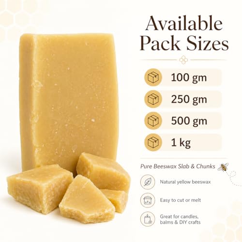 Image of LUME & CO. 100% Pure Organic Honey Beeswax Chunks, Natural Yellow Color, Premium Raw Beeswax Block for Candle Making, Cosmetics, Lip Balm, Skincare, Crafts, DIY Projects, Soap Making (100, Grams)
