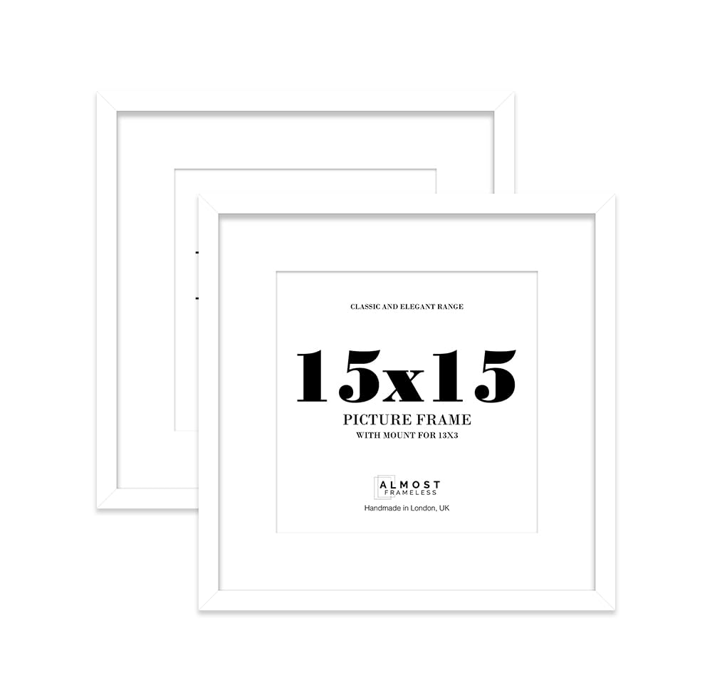 15x15 White Picture Frame with Mount for 13x13 Photos, Prints - Modern Square Wall Frame, Set of 2