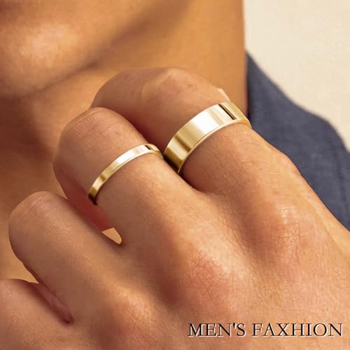 Silver Rings for Women Non Tarnish, Gold Wedding Bands for Men, Stainless Steel Chunky Knuckle Pinky Open Adjustable Ring Set for Jewelry Gift Size 5-132