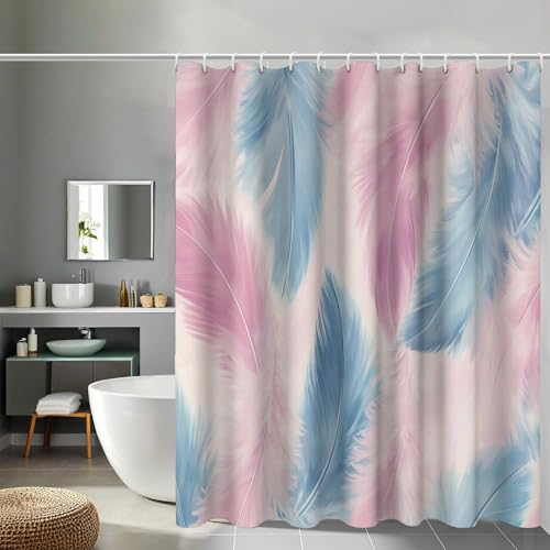 Rideau de douche bleu clair plume pour une cabine de douche zen et cosy - 2