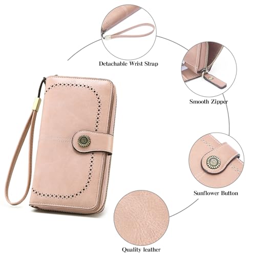 Image of RNIEGA Womens Wallet Leather Billfold RFID Blocking Credit Card Holder Wristlet Wallets for Women Ladies Purses with Zipper Coin Pocket