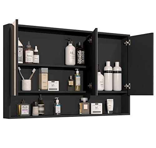 Armário Banheiro Espelheira 3 Portas Hefesto Preto Fosco