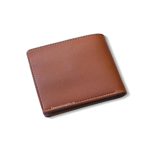 Image of Innovative Gifts Men's Personalized Wallet I Stylish Vegan Leather Slim Purse with Name & Charm I Customized Unique Gift for Birthday Anniversary Men Boy Love Husband Employees Clients (Tan)