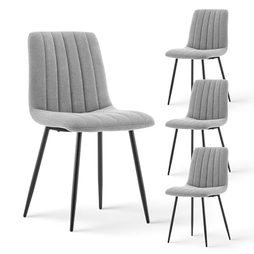 CLIPOP Esszimmerstühle 4er Set,Chenille Gepolsterte Küchenstühle mit Stabilen Metallbeinen, Lounge Wohnzimmerstuhl für Zuhause, Büro und Hotel (4er Set, Chenille Grau)