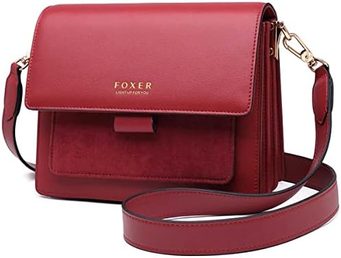 FOXER Small Leather Crossbody Bags for Women, Genuine Leather Mini Ladies Messenger Bag Women's Satchel Purse and Handbag Girls Cell Phone Pouch Crossbody Flap Bag (Red)