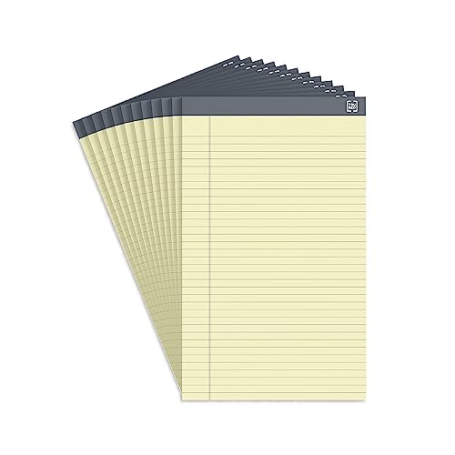 TRU RED Legal Pads, 8.5” x 14”, Wide Ruled, Canary, 50 Sheets/Pad, 12‑Pack