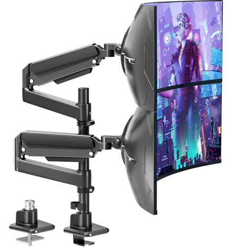 MOUNTUP Dual Monitor Stand Fits 49 45 42 40 39 34 32 Inch Screens Heavy Duty Dual Monitor Arm Holds 7.7-44 lbs Vertical Stacked Monitors Mount Full Motion Height Adjustable VESA Mount