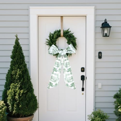 image for PartyforU Green Wreath Sashes for Front Door - 2 Pcs Greenery French T