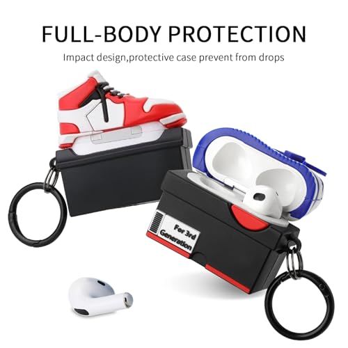 Image of Gedicht [2Pack] for Apple Airpods 3rd Generation Case Cover, Cute Cartoon Shoe Box Soft Silicone Protective Cases for AirPods 3 Case with Keychain for Women Men, Red+Dark Blue