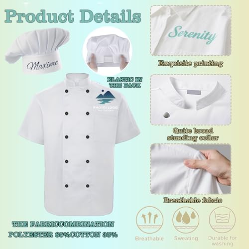Custom Men Chef Coat Personalized Chef Jacket with Name Logo Text Customized Chef Uniform Work Shirt with Hat Kitchen Restaurant Bakery - 2