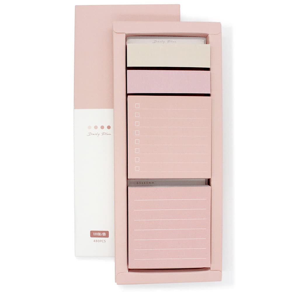 Pink Lined Sticky Notes Set 240 Sheets Square Lined Sticky Notes Pads 240 Sheets Pastel Small Sticky Notes, 4 Pads/Pack