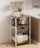 Ansionsol 4 Tier Coffee Bar Station, Corner Bakers Rack with 5 Hooks & Wire Basket, Coffee Maker Stand for Small Space, Kitchen Storage Shelf for Entryway, Living Room, Café, White, 16.5'x13'x47.8'