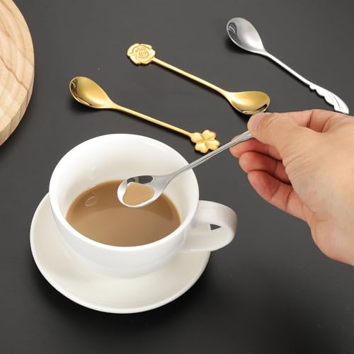 PATIKIL 6pcs Coffee Spoons, Rose Tea Spoons 304 Stainless Steel Teaspoons Small Cute for Stirring Espresso Coffee Bar Tableware Dessert Flatware Tea Party, Silver by PATIKIL - Image 6
