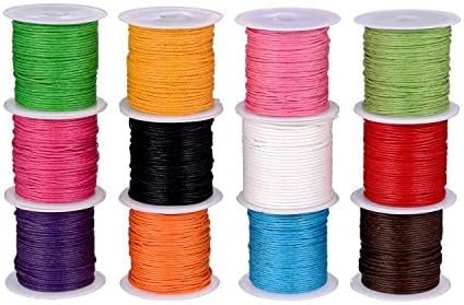 Waxed Cord,Necklace Cord 12 Rolls 1mm Colorful Imitation Leather Waxed Thread Braided Strings for Craft Making DIY Beading 12 Colors 120m