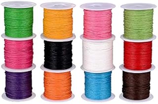Waxed Cord,Necklace Cord 12 Rolls 1mm Colorful Imitation Leather Waxed Thread Braided Strings for Craft Making DIY Beading 12 Colors 120m
