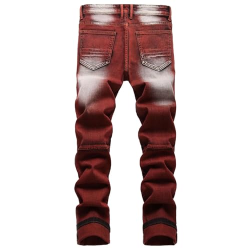 Men's Motorcycle Jeans, Stretch Denim Pants with Hole Tie-Dye Design, Gradient Slim Fit Streetwear Casual Trousers4