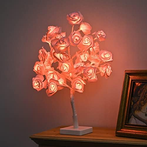 Hawisphy Rose Flower Tree Lamp, 32 Led Rose Table Lamp Gift for Girls Woman Teens Home Decor Battery Powered for Bedroom Living Room Party Wedding Valentine's Day Mother's Day Decorations (Pink Rose)