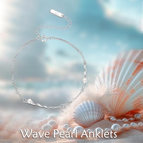 Image of CRMAD Moonstone Moon /star /daisy /turquoise /rose flower /cat /Hecate /airplane /pearl /Chakra /rose pearl /butterfly /wave /starfish Anklet for Women Sterling Silver Anklet Irish Jewelry