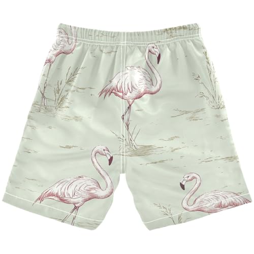 Boys Beach Board Shorts Flamingo Bird Cartoon Swim Trunk Teen Swimwear2