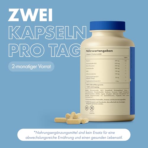Incite Nutrition Hochwirksamer Glucosamin- und Chondroitin-Komplex mit MSM, Vitamin C, Ingwer, Hagebutte und Kurkuma, Nahrungsergänzungsmittel für die, 120 Stück (1er-Pack)