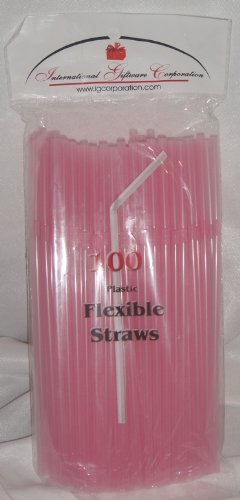 100 Pitillos Flexibles de Plástico Rosa Pastel 8" miniatura 1