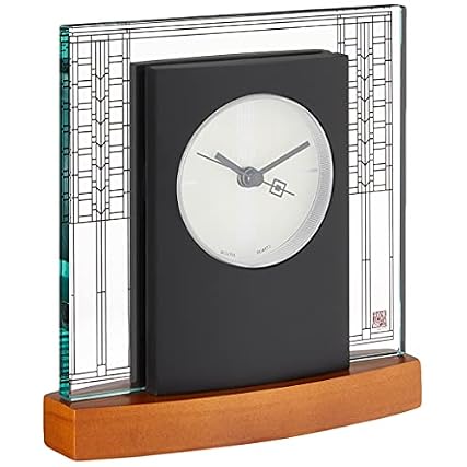 Bulova Glasner House Desk Clock B 7750 | 6 . 25 Cherry Wood Base with Frank Lloyd Wright Art Glass