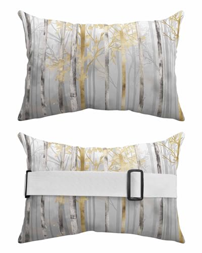 Abstract Forest Outdoor Beach Pool Chaise Lounge Chair Head Throw Pillow Covers 12x20 With Insert And Adjustable Elastic Stripe Set of 1,Lumbar Cushion Pillow Cases,Modern LAndscape Painting Grey Gold
