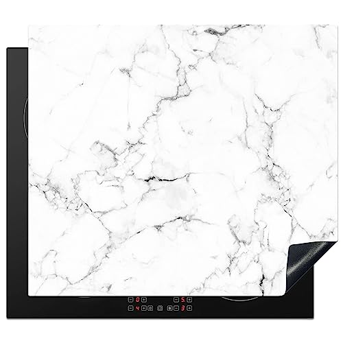 KitchenYeah© Cubre Vitrocerámica - Protector Vitroceramica Induccion 60x52 cm - Tapa Vitroceramica - Protector de Vitroceramica Mármol - Blanco - Gris - Lujo - Aspecto mármol - Textura