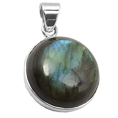 Pendentif labradorite argent 925 massif et sa pierre fine de 17mm éclatante