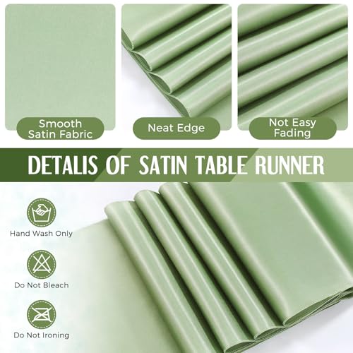 Image of Breling 24 Pack White and Sage Green Disposable Plastic Tablecloths and Satin Table Runner Set, 54 x 108 Inch Tablecloth, 12 x 108 Inch Table Runners for Wedding Graduation Birthday Baby Shower