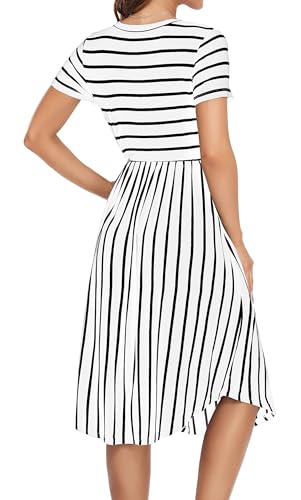 Image of Simier Fariry Womens Summer Modest Work Casual Midi Knee Dress Pocket Short Sleeve Teacher Outfits Spring Travel Clothes