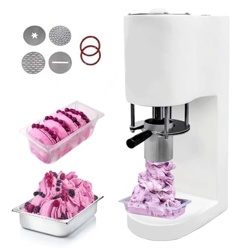 Máquina comercial de helado prensado, máquina eléctrica de espagueti gelato con 4 moldes de acero inoxidable, inicio con un botón, extrusora de postres para tiendas, cafés, food trucks,White