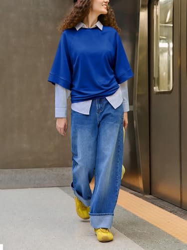 Image of Tankaneo Womens Oversized Half Sleeve T-Shirts Crew Neck Boxy Basic Tees Tops Summer Casual Loose Fit Tunic Shirts