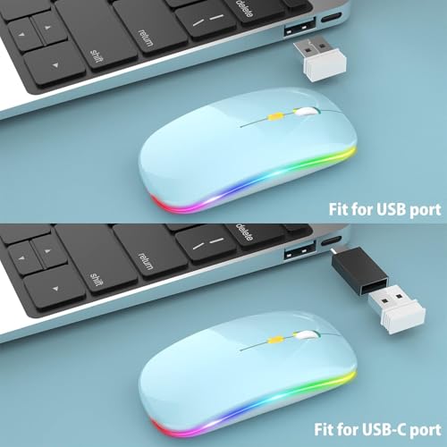 Image of LED Wireless Mouse, Slim Silent Mouse 2.4G Portable Mobile Optical Office Mouse with USB & Type-c Receiver, 3 Adjustable DPI Levels for Notebook, PC, Laptop, Computer (Blue)