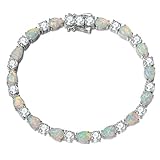 FANCIME - Pulsera de plata de ley con ópalo de fuego, circonita cúbica y lágrima, delicada, joyería fina para mujeres y niñas de 7 cm