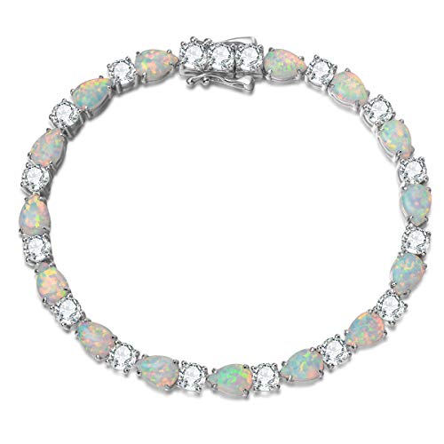 FANCIME October Birthstone Bracelets for Women Sterling Silver Created Opal Bracelet Gemstone Tennis Bracelets Dainty Charm Fine Jewelry for Women 7