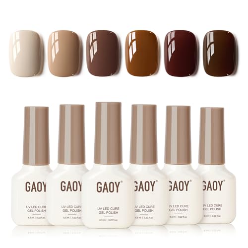 GAOY Jelly Tortoise Gel Nail Polish Set, 6 Transparent Colors Sheer Brown Dark Red Black, UV Light Cure Gel Polish for Nail Art DIY at Home 0.22 fl.oz