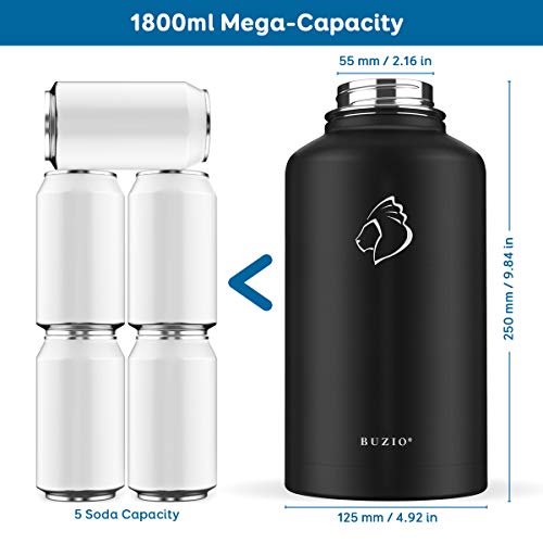 Buzio Vacuum Insulated Stainless Steel Water Bottle 64Oz (Cold For 48 Hrs/Hot For 24 Hrs) Bpa Free Double Wall Travel Mug/Flask For Outdoor Sports Hiking, Cycling, Camping, Running #TOP4