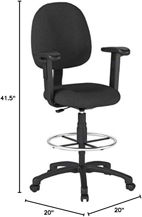 Boss Office Products Ergonomic Works Drafting Chair with Adjustable Arms in Black, 250