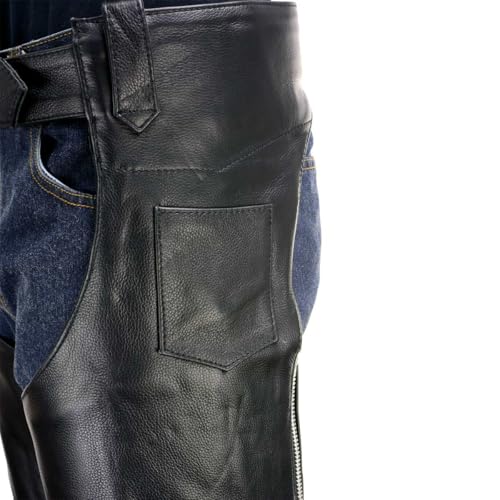 Milwaukee Leather LKM5723 Classic Black Leather Unisex Motorcycle Riding Biker Chaps for Men and Women - 34