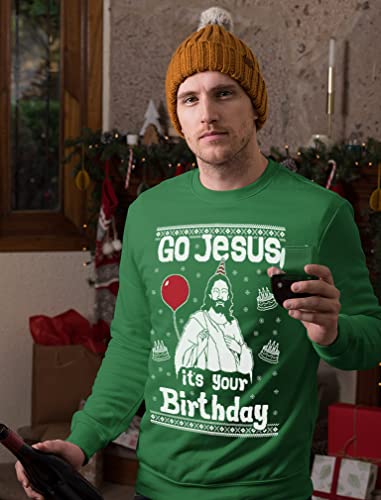 Tstars Go Jesus It's Your Birthday Sweatshirt Men Funny Ugly Christmas Sweater Style Medium Green #TOP1