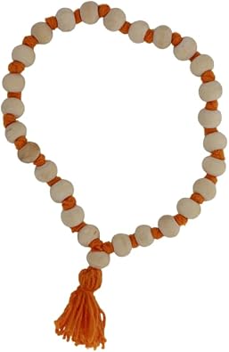 White Tulsi Beads Sumarni Mala Bracelet 27+1, 8MM Beads Mala Rosray, Tulsi Sumrni Mala, for Meditation and Spiritual Practice Orange Thread