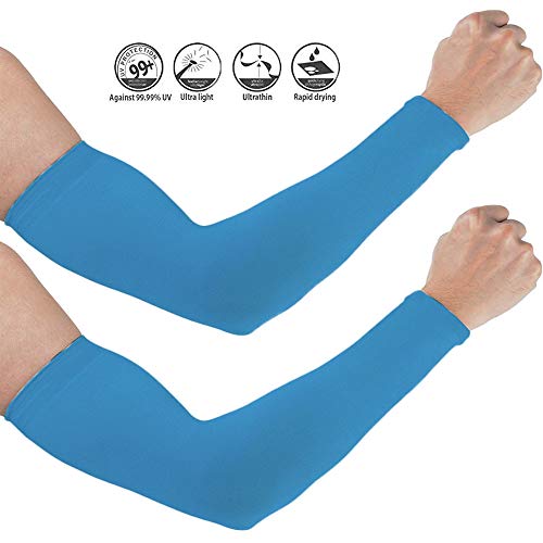 Mangas para brazos, protección UV Letopro Bloque solar Enfriamiento Cubierta de la mano Mangas antideslizantes para ciclismo, golf, conducción, pesca, regalos para hombres, mujeres, niños 1 par (Azul)